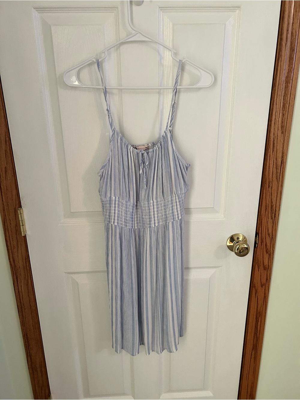 SO Light Blue and White Striped Babydoll Dress
